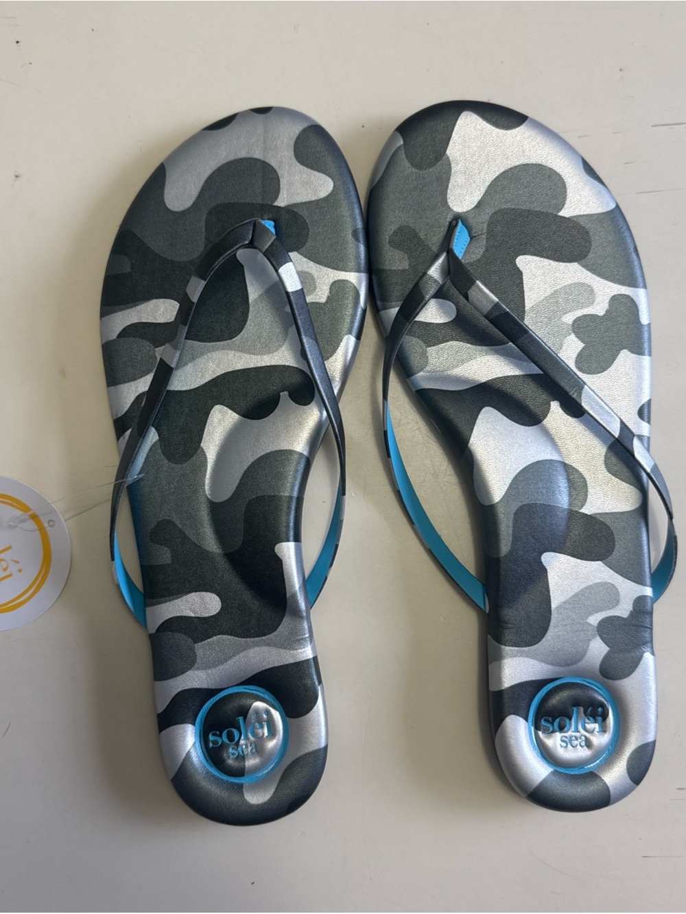 SOLEI SEA SANDALS WOMEN'S INDIE CAMO BLACK BLUE VEGAN FLIP FLOPS SIZE 9 10 NEW